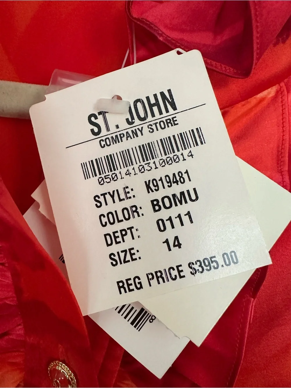 NWT St. John Vibrant Red Button-Front Blouse stretch silk - Picture 3 of 6